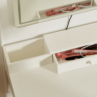 Sunvega 31.5 inch White Vanity Desk with Removable LED Mirror and 2 Drawers for Bedroom