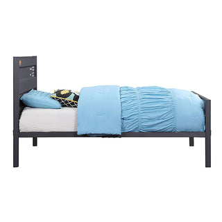 Sunvega Industrial Gunmetal Twin Platform Bed with Panel Headboard and Container Lock