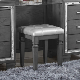 Sunvega Modern Glam Silver Finish Tufted Faux Leather Vanity Stool with Foam Cushion