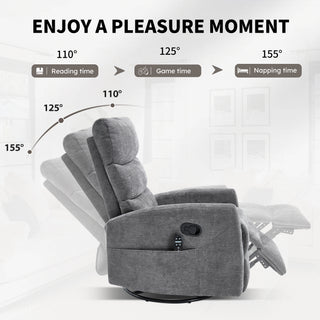 Sunvega Fabric Heat Massage Manual Recliner Chair with Rocker and Swivel for Living Room