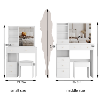 Sunvega Small Size Left Drawer Desktop Vanity Table with Cushioned Stool