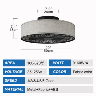 Sunvega Modern Drum Caged Ceiling Fan with Remote and Light for Bedroom