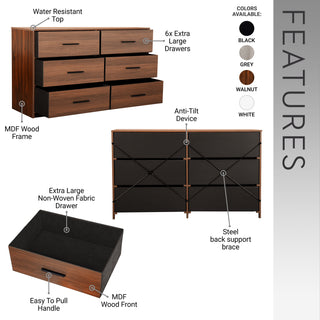 Sunvega Sturdy MDF Frame Dresser with Six Spacious Fabric Drawers