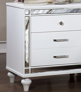 Sunvega Contemporary White High Gloss Lacquer Nightstand with Chrome Handles and USB Charger