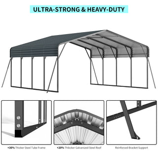 Sunvega Heavy Duty 20x20FT Metal Carport with Galvanized Steel Roof Shelter