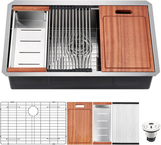 Sunvega 33 x 19 Inch Undermount Stainless Steel Workstation Sink with Accessories