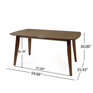 Sunvega Mid-Century Modern Walnut Dining Table with Faux Wood Top and Rubberwood Legs