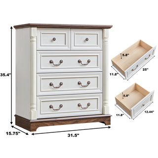Sunvega 5 Drawer Dresser with Antique Finish Solid Wood Base for Bedroom Living Room