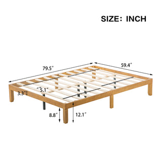 Sunvega Queen Size Solid Wood Platform Bed Frame with Strong Slat Support