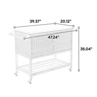 Sunvega Large Outdoor Wicker Bar Cart with Wheels and Glass Top for Patio
