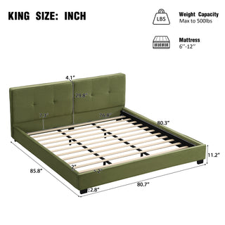 Sunvega King Size Velvet Bed Frame with Curved Tufted Headboard and Square Corners