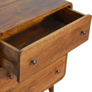 Sunvega Solid Mango Wood Chestnut Mini Curved Chest with 3 Drawers and Nordic Legs