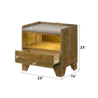 Sunvega Aspen Brown Nightstand with LED Light and USB Port for Bedroom