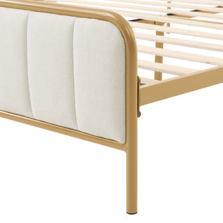 Sunvega Upholstered Queen Bed Frame with Tufted Headboard and Soft Fabric