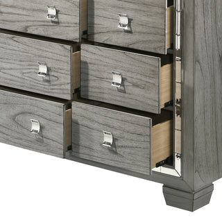 Sunvega Light Gray Oak Dresser with Nine Spacious Drawers and Mirrored Trim