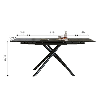 Sunvega Retractable Sintered Stone Dining Table with Black Carbon Steel Legs for 6-8 Seats