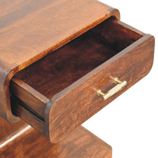 Sunvega Solid Mango Wood Chestnut Bedside Table with Drawer and Open Shelf