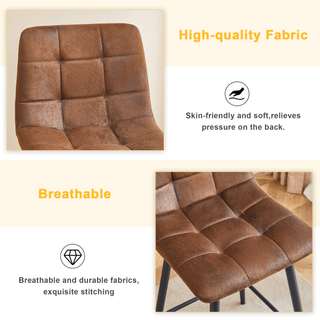 Sunvega Brown Techno-Fabric Bar Chair Set of Two with Rounded Backrest and Black Metal Legs