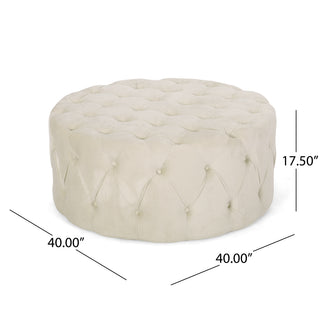Sunvega Round Storage Ottoman with Faux Leather Upholstery and Tufted Design