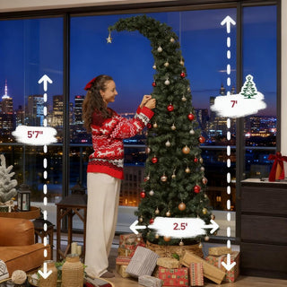 Sunvega Pencil Artificial Xmas Tree with Faux Snow Flocked Full Branch Tips Flame-retardant