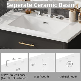 Sunvega 30 Inches Bathroom Vanity with Sink and Soft Close Doors