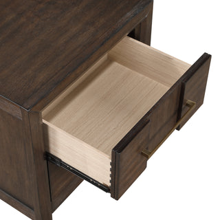 Sunvega Modern Walnut 2-Drawer Nightstand with Gold Handles for Bedroom