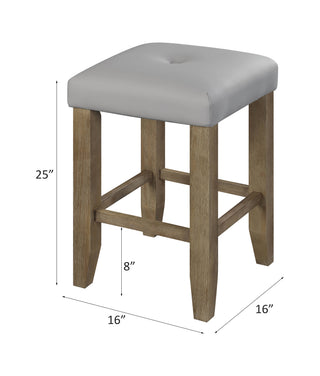 Sunvega Tan Linen & Weathered Oak Finish Counter Height Armless Stool Set of 2
