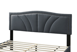 Sunvega Modern Charcoal Burlap Upholstered Headboard with Nailhead Trim