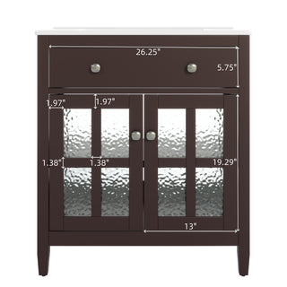 Sunvega Modern 30 Inch Bathroom Vanity with Ceramic Sink and Tempered Glass