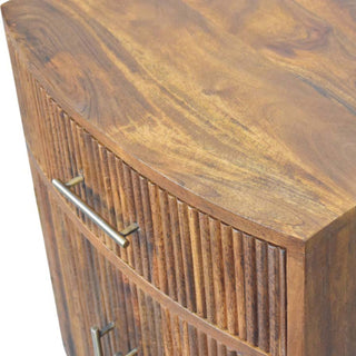 Sunvega Solid Wood Curved Ribbed Bedside Table with Drawer in Amber Oak Finish
