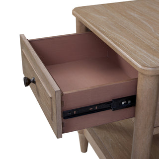 Sunvega Mindi Veneer Nightstand with USB Charging Ports and Drawer Storage
