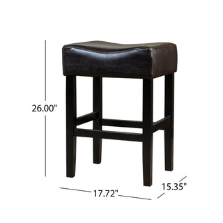 Sunvega Marbled Brown Bonded Leather Saddle Seat Counter Stools 2-Piece Set