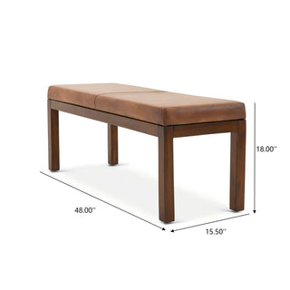 Sunvega Mid-Century Modern Austin Antique Tan Leather Upholstered Bench with Tapered Legs