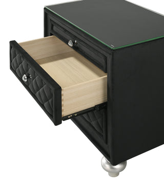 Sunvega Black Glam Nightstand with Velvet Tufted Drawers and Faux Crystal Knobs