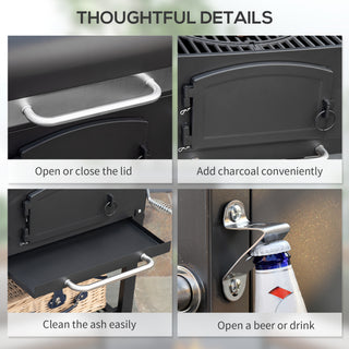 Sunvega Portable Charcoal BBQ Grill with Adjustable Height, Folding Shelves, Wheels & Thermometer