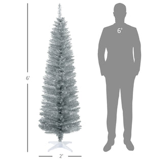 Sunvega Pencil Artificial Xmas Tree with Faux Snow Flocked Full Branch Tips Flame-retardant