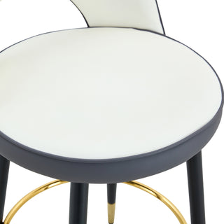 Sunvega Modern White and Dark Gray Spliced PU Upholstered 360 Rotatable Bar Chair