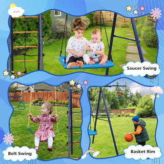 Sunvega 6 in 1 Swing Set with Climbing Ladder Net Trapeze Bar Hammock and Belt Swing