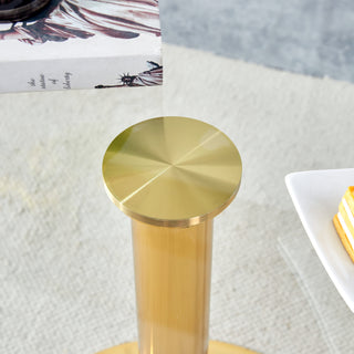 Sunvega Modern Round Tempered Glass Dining Table with Gold Metal Legs for 4-6