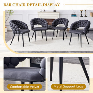 Sunvega Set of 2 Gray Velvet Dining Chairs with Black Metal Legs and Tufted Backrest
