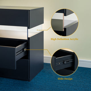 Sunvega LED Nightstand with Acrylic Board and RGB Lights 3 Drawer Bedside Table