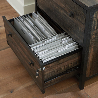 Sunvega Rustic Brown Lateral File Cabinet with Two Spacious Lockable Drawers