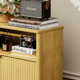 Sunvega Tall Modern Minimalist Shoe Cabinet with Two Flip Drawers and Wave-Patterned Panel