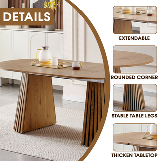 Sunvega Flexible Extendable Oval Wooden Dining Table with Slatted Legs for Space Saving