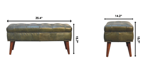 Sunvega Modern Green Leather Upholstered Bench with Solid Mango Wood Legs