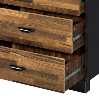Sunvega Walnut and Black 6-Drawer Dresser with Spacious Storage and Contemporary Design