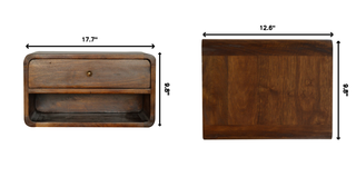 Sunvega Solid Wood Curve Floating Bedside Table with Drawer and Open Shelf