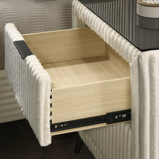 Sunvega Cream Wide Wale Corduroy Upholstery Nightstand with Two Spacious Drawers