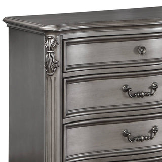Sunvega Antique Platinum Finish Nightstand with Intricate Details for Bedroom