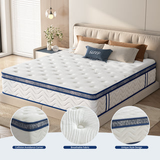 Sunvega 12 Inch Hybrid Queen Mattress with Pocket Springs and Memory Foam Support